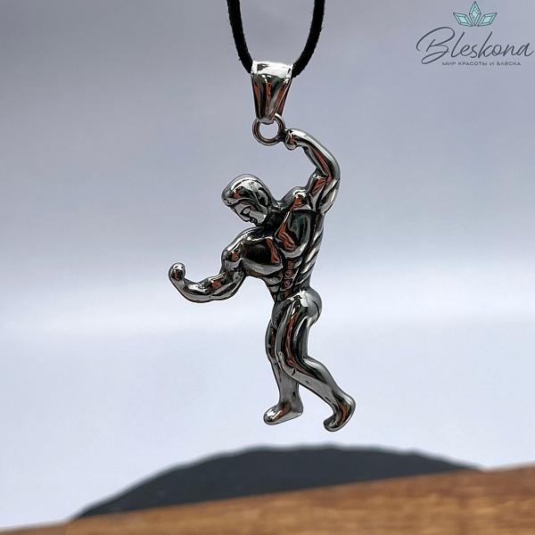 54*32 мм Цвет серебро, Подвеска Бодибилдер сталь