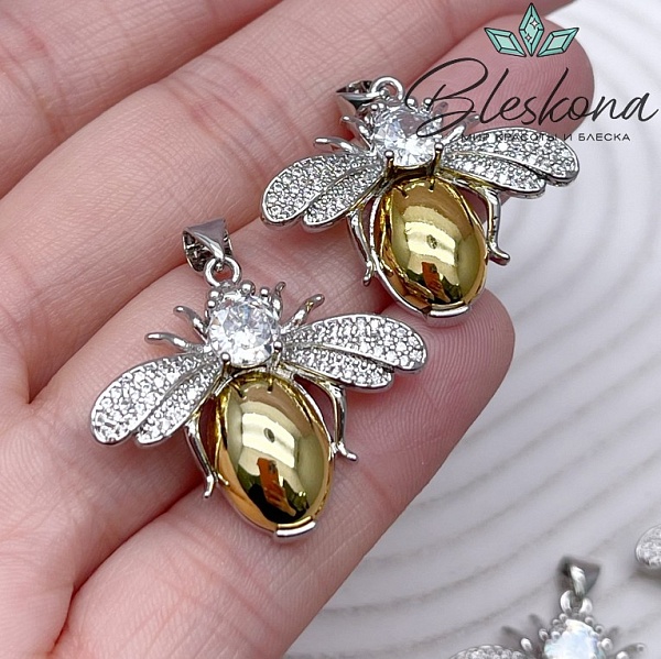 25*28 мм Цвет биколор, Подвеска Муха циркон №1