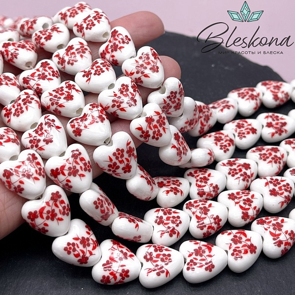15*15 мм Керамика Бусина сердце роспись гжель №10