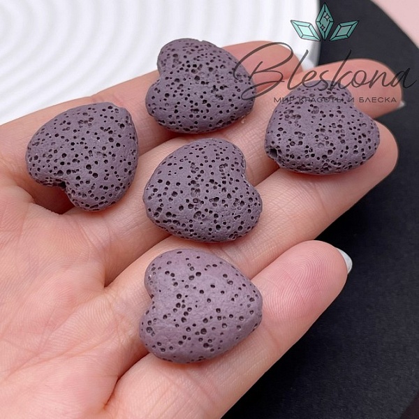 Бусина сердце Лава Вулканическая фиолетовое 20*19 мм