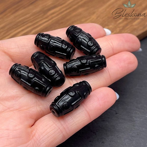 Резная Бусина Дзи 9 глаз Черный Обсидиан  21*10 мм