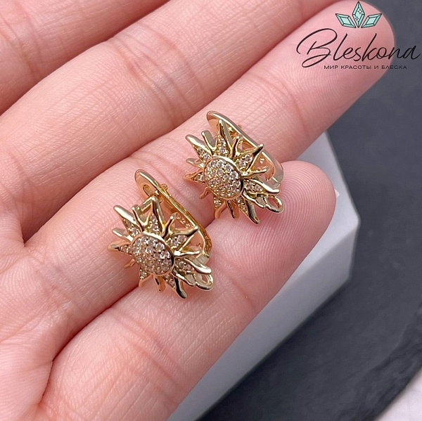 18*15 мм Цвет золото, Швензы Солнышко с цирконами Люкс  