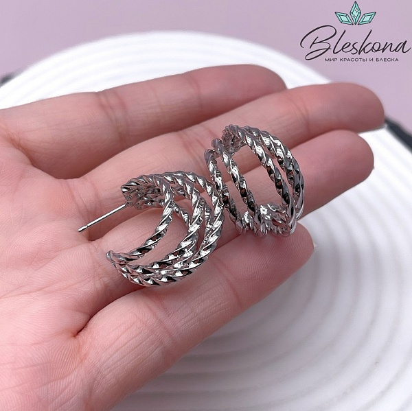 23,7*15,7 мм Цвет серебро, Пусеты крученые