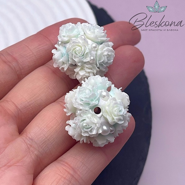 24 мм Бусина шар цветочный бежево-голубой