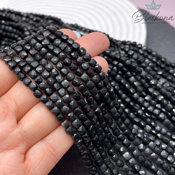 Обсидиан серебристый куб алмазная огранка 4*4 мм