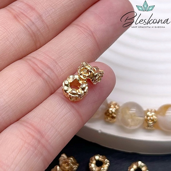 7,6*4,8 мм Цвет золото, Бусина-разделитель розочки