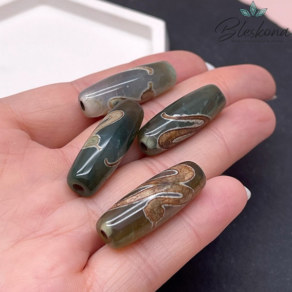 Бусина Дзи Змея коричнево-зеленый 30*11 мм