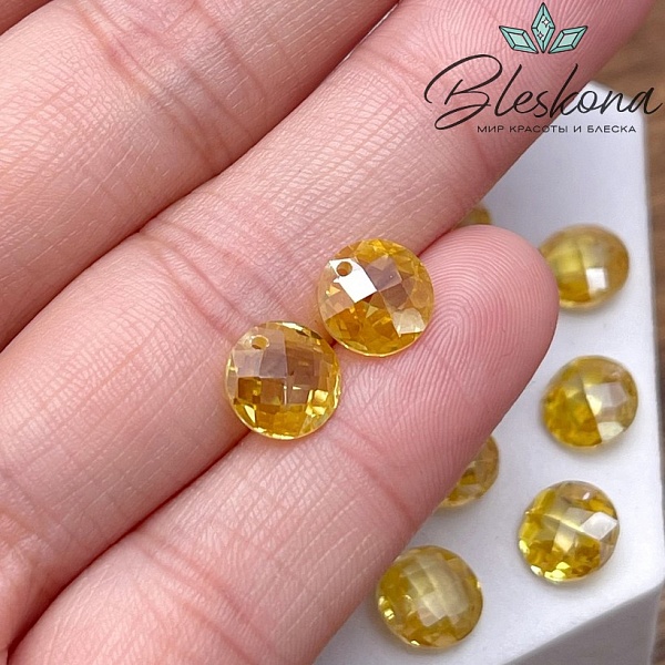 8 мм, Подвеска Циркон круг темно-желтый №1 (кубический цирконий, фианит) 