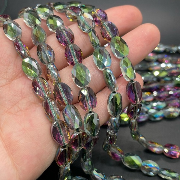 8*11 мм Стекло Lux,  овал огранка, цвет серо- зеленый хамелеон 