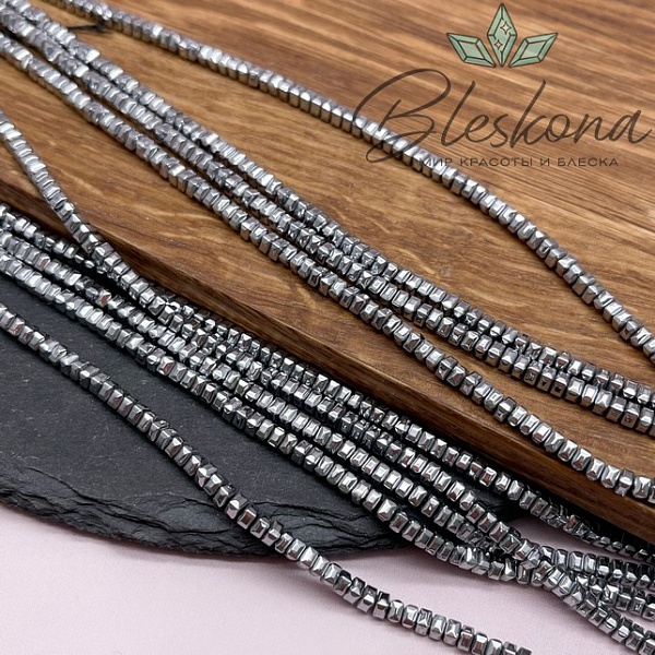 3*2 мм Гематин, цвет темное серебро, квадрат огранка имитация