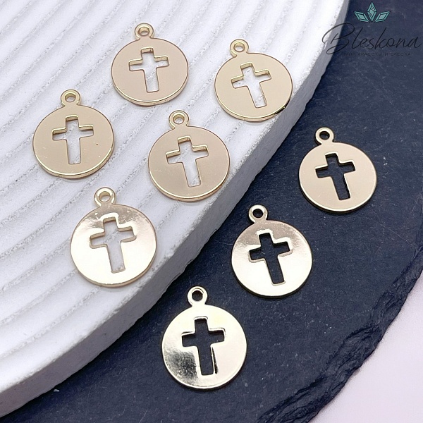 14 мм Цвет золото, Подвеска круг  Крест P21654