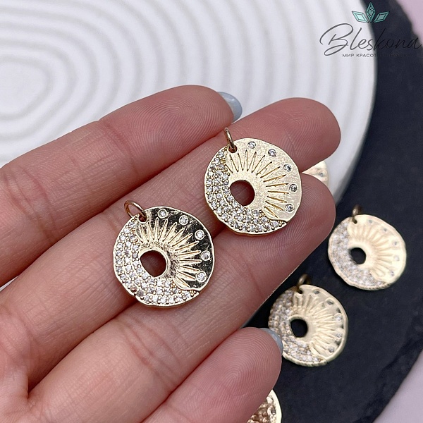 17мм Цвет золото, Подвеска солнце и луна цирконы