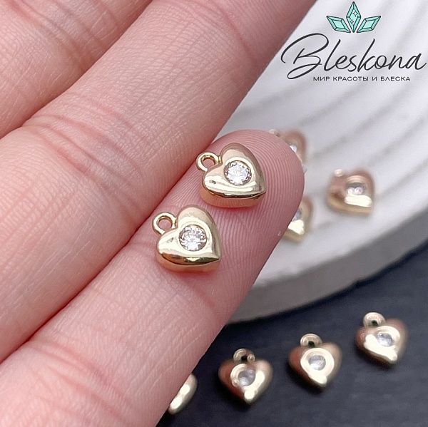 Подвеска Сердце мини с цирконом, цвет золото 7,7*6,7мм