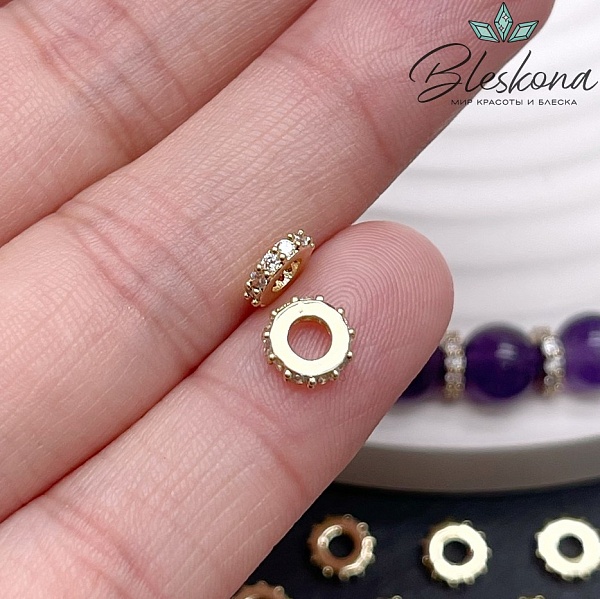 6,5*1,5 мм Цвет золото, Бусина - разделитель  с цирконами 