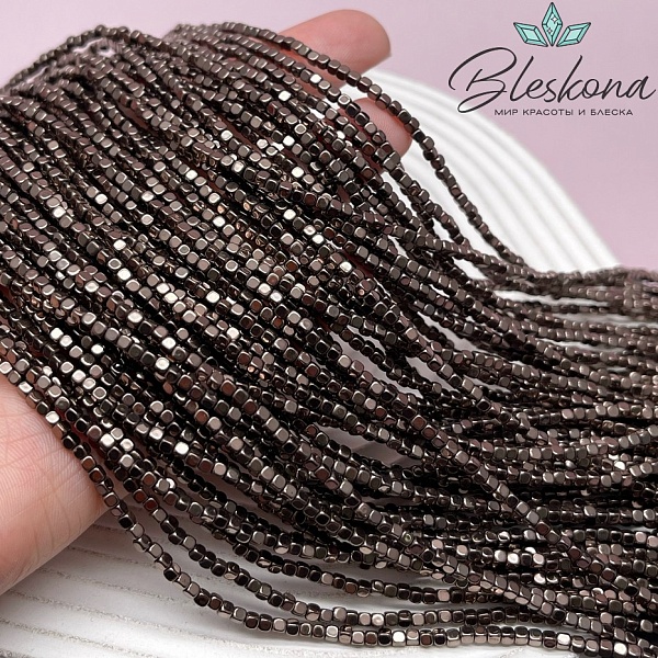 2 мм Гематин, куб округленные стороны, коричневый №1 (шоколадный) имитация 