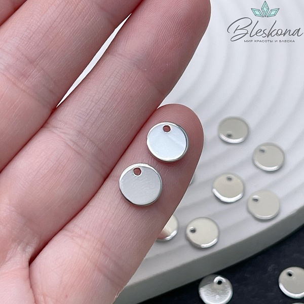 8 мм Цвет серебро, Подвеска круг гладкий Люкс