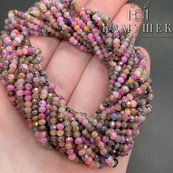 Микс рубин, сапфир рондели микроогранка 2*3мм