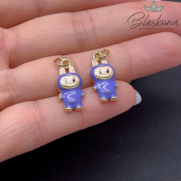 20*9 мм Цвет золото, Подвеска игрушка-монстрик Лабубу фиолетовая эмаль