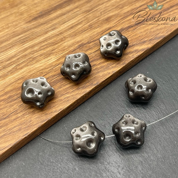 Резная бусина Звезда Обсидиан серебристый 17,5 мм