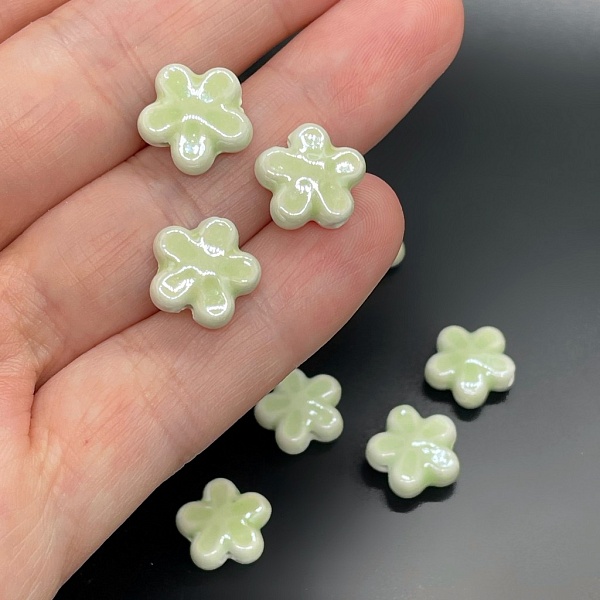 11 мм Бусина цветок, керамика цвет салатовый 