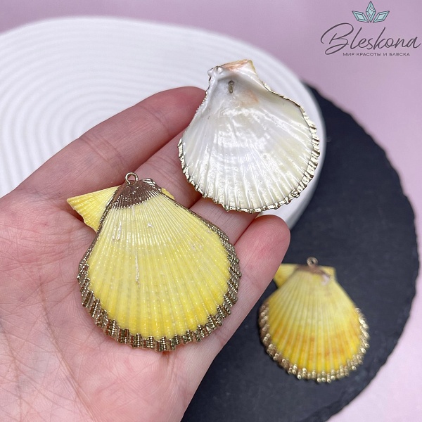 (36-40)*(35-37)мм, Цвет золото, Подвеска Тихоокеанский ситцевый гребешок желтый
