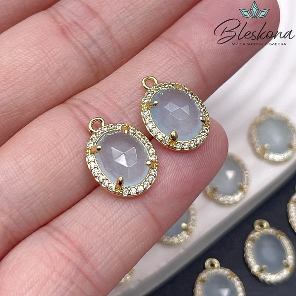 15*11 мм Цвет золото, Подвеска овал Кварц тонированный голубой в обрамлении цирконы
