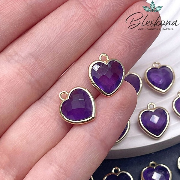 12*13мм,Цвет золото,Подвеска Сердце Аметист огранка