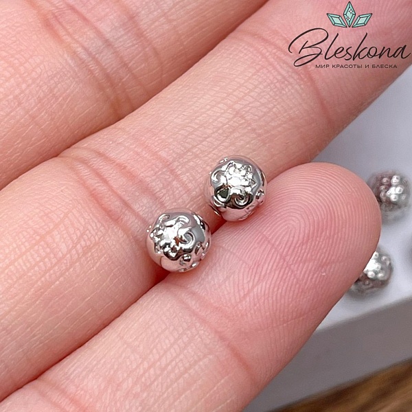 5,5 мм Цвет серебро, Бусина шар Этно №1