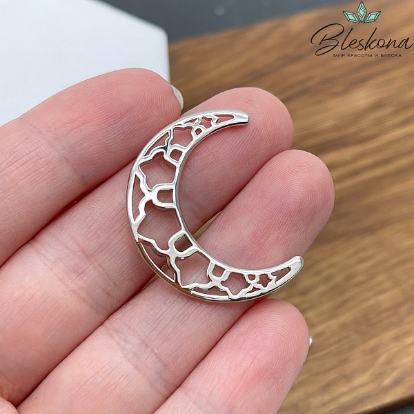 30*23 мм Цвет серебро, Подвеска Полумесяц с тюльпанами Этно