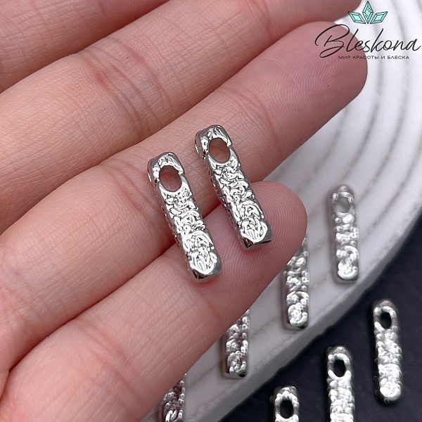 19*4,5 мм Цвет серебро, Подвеска прямоугольник узоры 