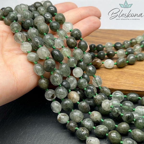 Кварц Рутиловый зеленый галтовка №6 8-9 мм