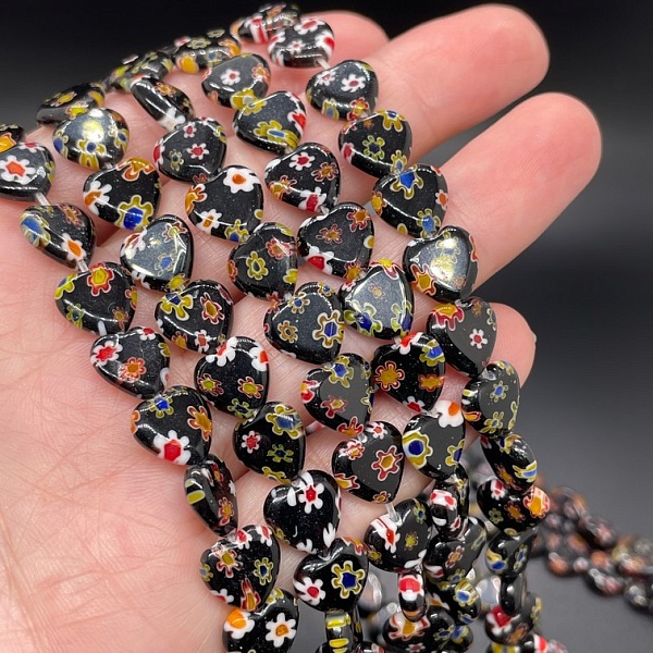 Муранское стекло черные сердце  10 мм