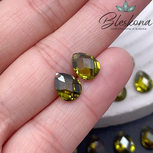 9*6 мм, Подвеска Циркон капля зеленая (кубический цирконий, фианит) 