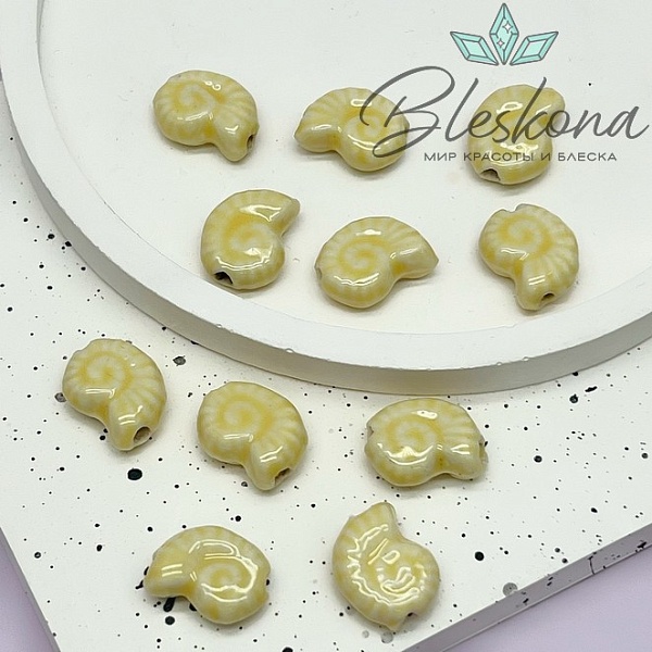 15*12 мм Бусина Аммонит, керамика цвет бежевый