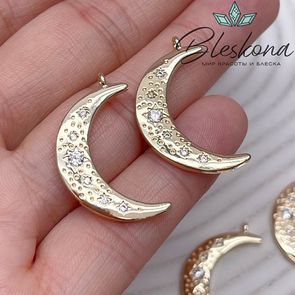 28*16,5 мм Цвет золото, Подвеска полумесяц с цирконами