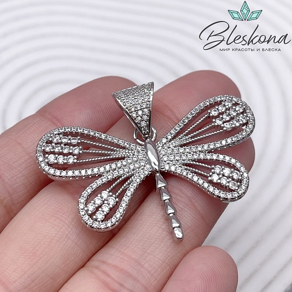 28*46 мм Цвет серебро, Подвеска Стрекоза с цирконами