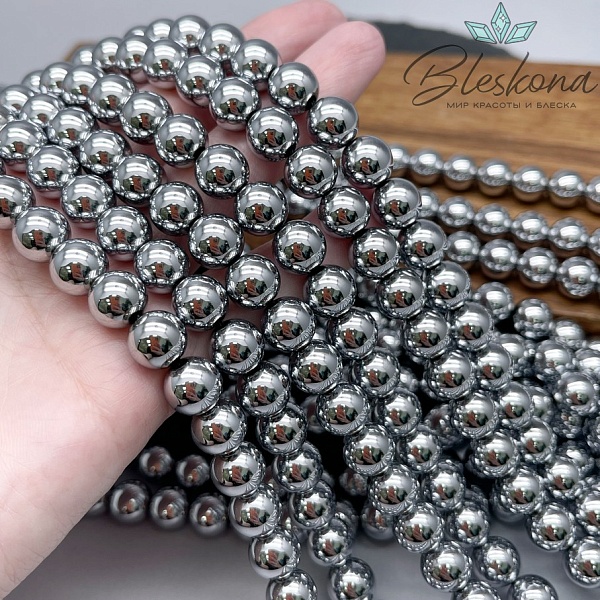 10 мм Гематин имитация, цвет темное серебро 