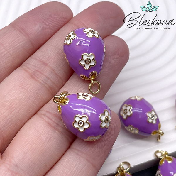 21*15 мм Цвет золото, Подвеска Яйцо фаберже сиреневое
