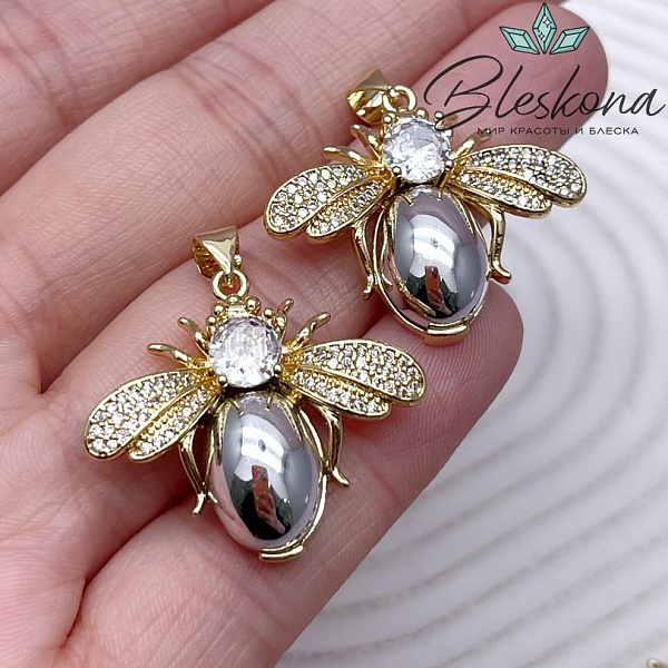 25*28 мм Цвет биколор, Подвеска Муха циркон