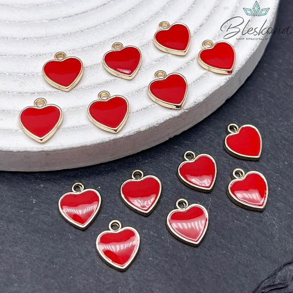 10*11мм Подвеска сердце красная эмаль, цвет золото 