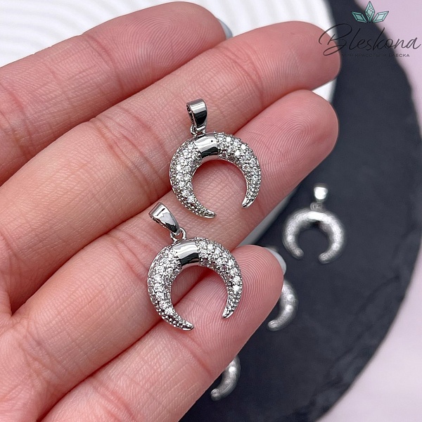 16*15 мм Цвет серебро, Подвеска Лунница с цирконами