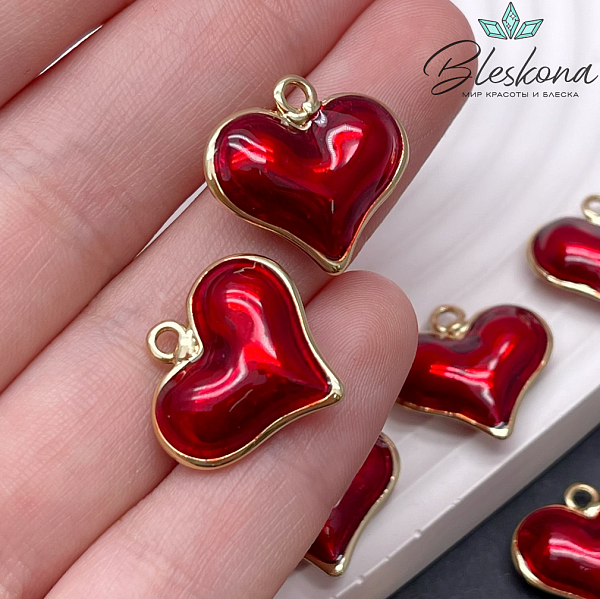 18,6*20 мм Цвет золото, Подвеска Сердце красная эмаль 