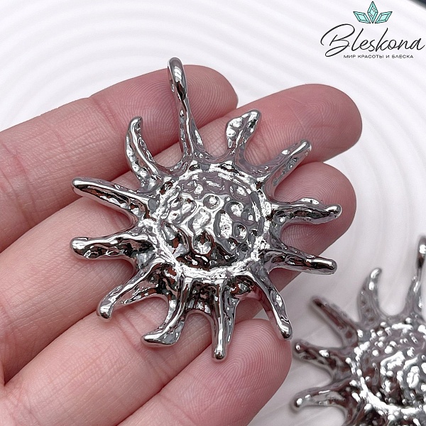 51*43 мм Цвет серебро, Подвеска солнце мятое