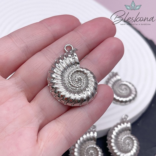 23*30,8мм Подвеска  ракушка улитка, цвет серебро 