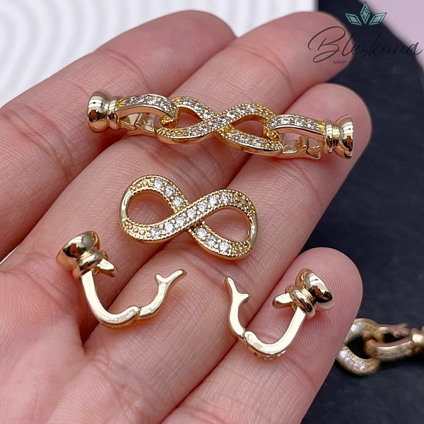 40*10,3 мм Цвет золото, Замок Бесконечность цирконы с концевиками