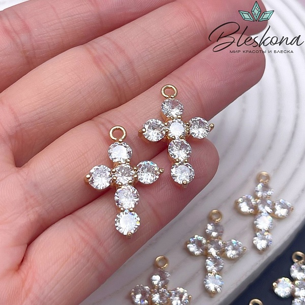 24,5*16,5 мм Цвет золото, Крест цирконы 
