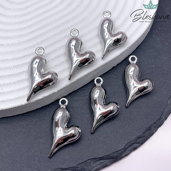 32*21 мм Цвет серебро, Подвеска Сердце асимметрия 