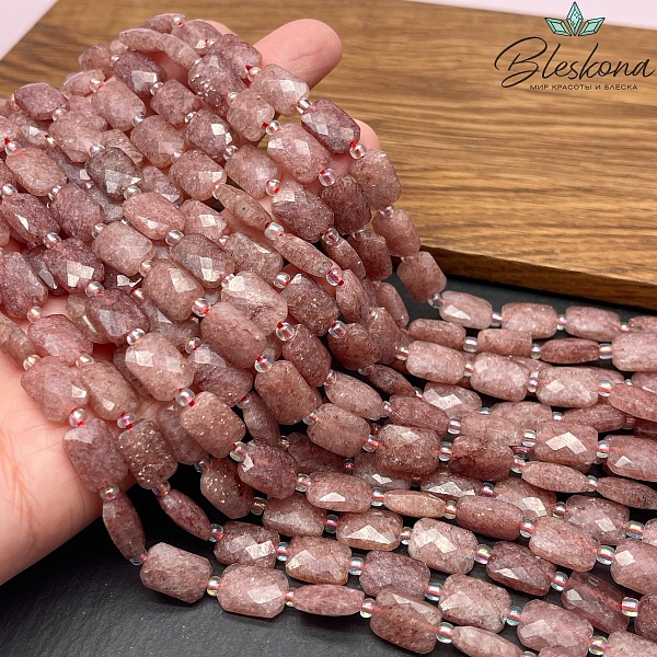 Кварц клубничный плоский прямоугольник огранка 12*8 мм