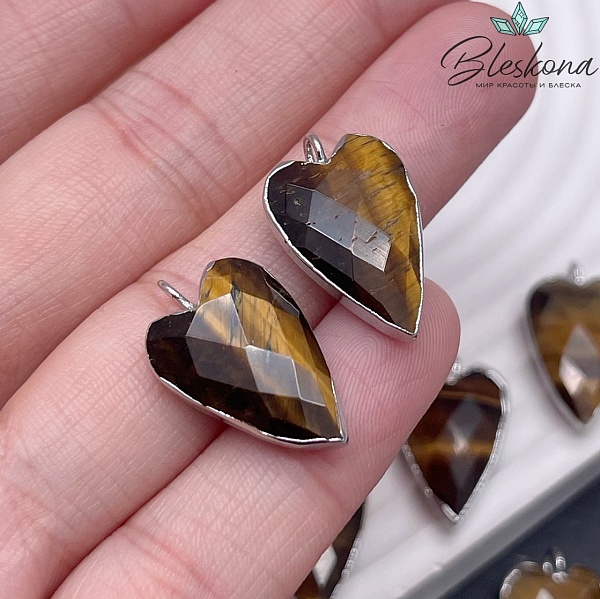 22*13 мм, цвет серебро, Подвеска Сердце Тигровый Глаз огранка