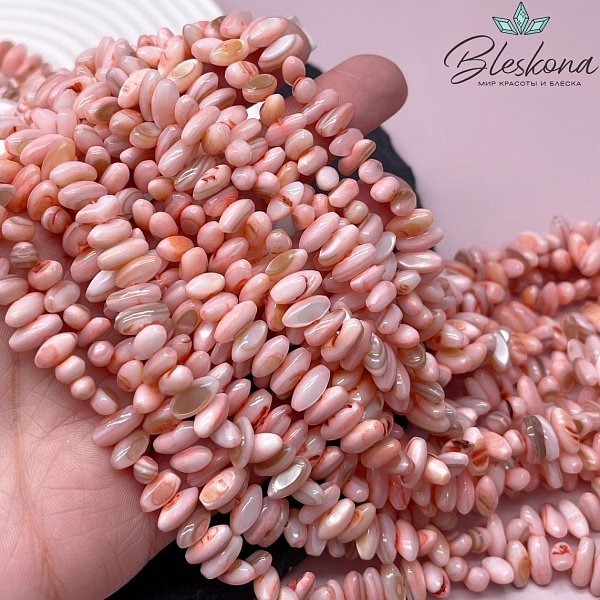 Перламутр рис отверстие поперек, цвет розовый 4*9,5 мм